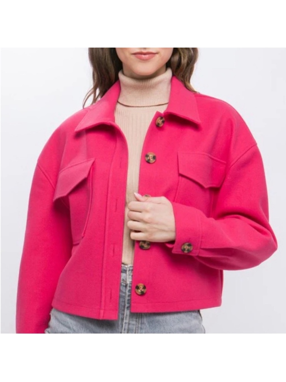 Love Tree Hot Pink Boxy Casual Jacket Size M